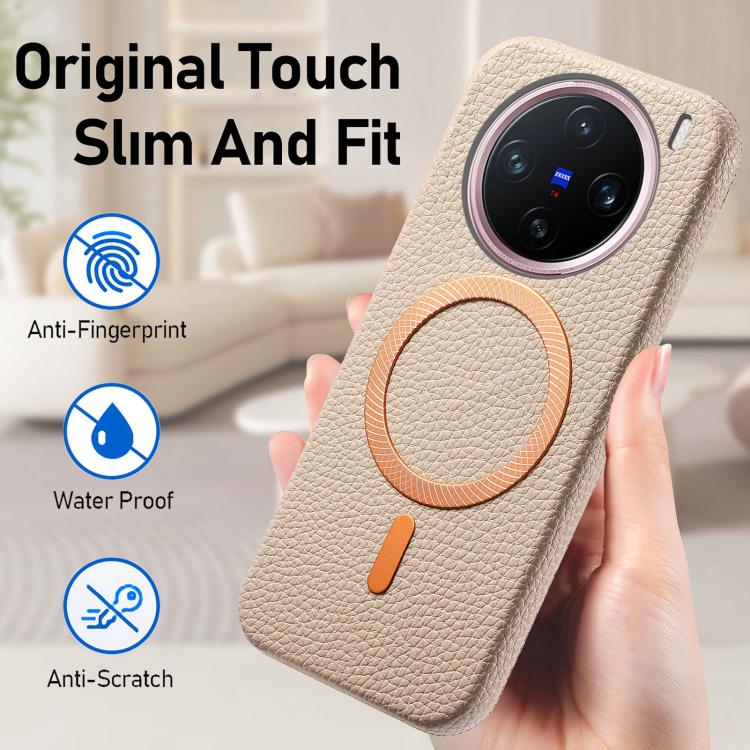 For vivo X200 Pro Litchi Texture Brushed MagSafe PU Back Cover Phone Case