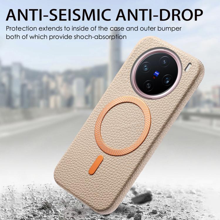 For vivo X200 Pro Litchi Texture Brushed MagSafe PU Back Cover Phone Case