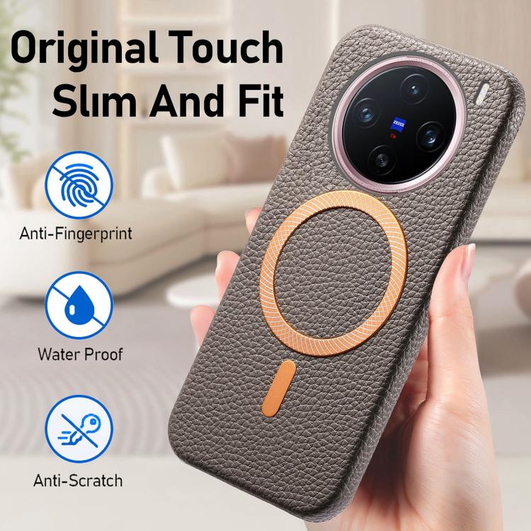 For vivo X200 Pro Litchi Texture Brushed MagSafe PU Back Cover Phone Case