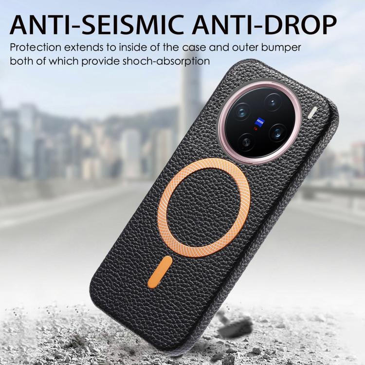 For vivo X200 Pro Litchi Texture Brushed MagSafe PU Back Cover Phone Case