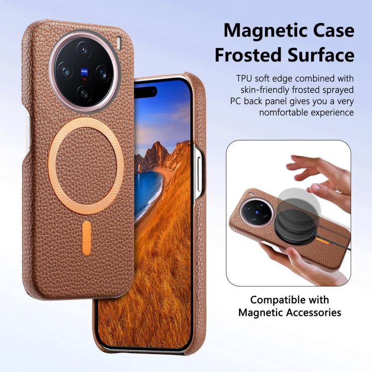 For vivo X200 Pro Litchi Texture Brushed MagSafe PU Back Cover Phone Case