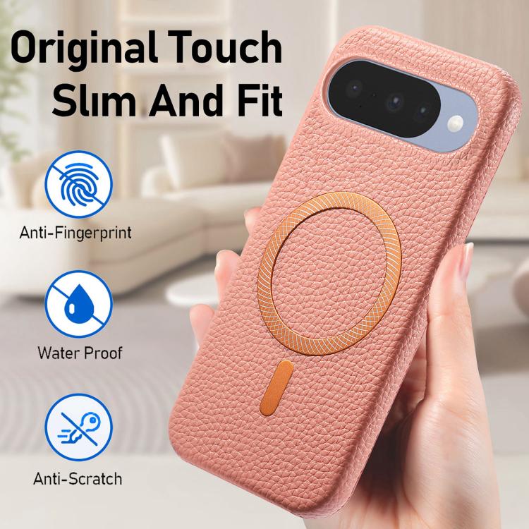 For Google Pixel 9 / 9 Pro Litchi Texture Brushed MagSafe PU Back Cover Phone Case