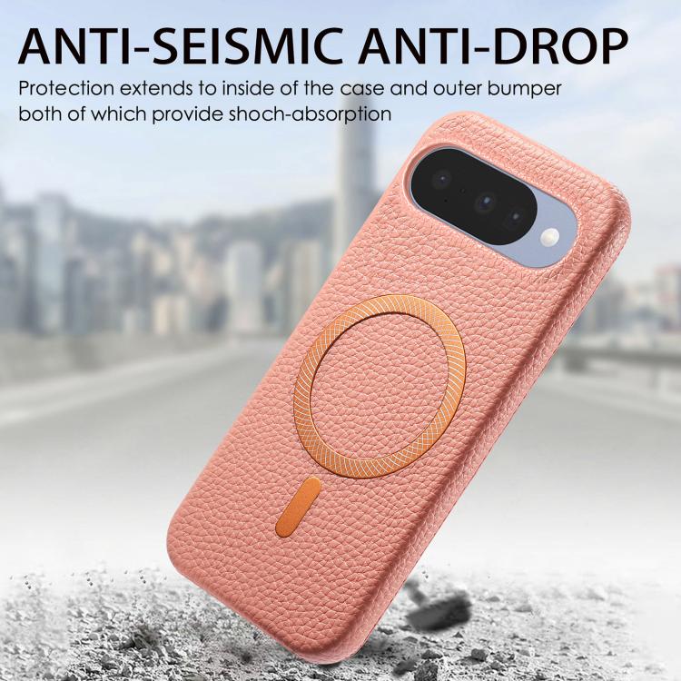 For Google Pixel 9 / 9 Pro Litchi Texture Brushed MagSafe PU Back Cover Phone Case