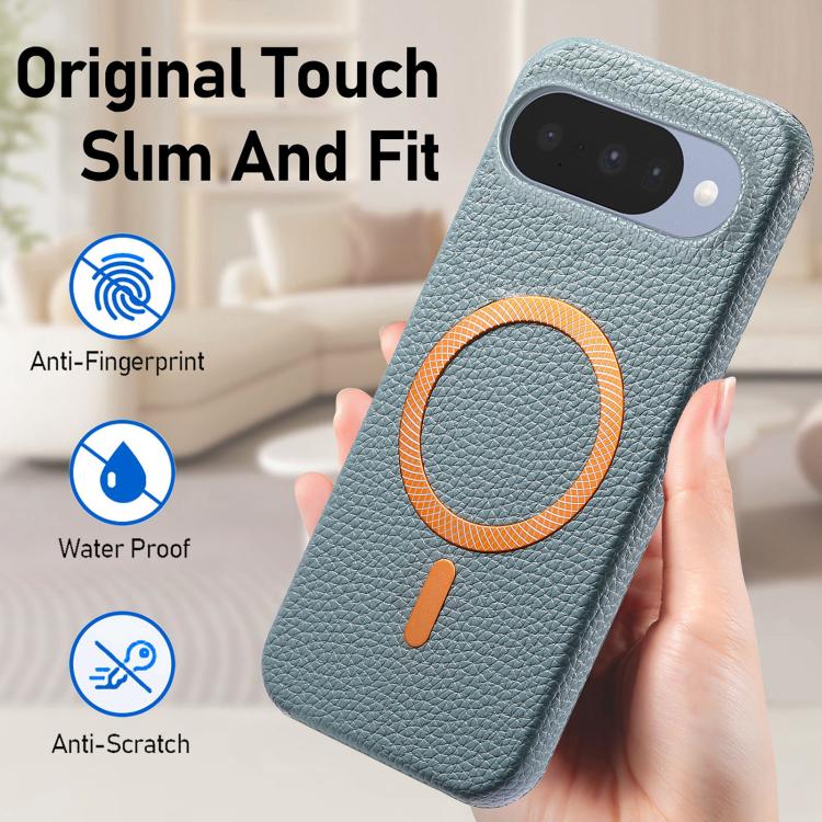 For Google Pixel 9 / 9 Pro Litchi Texture Brushed MagSafe PU Back Cover Phone Case