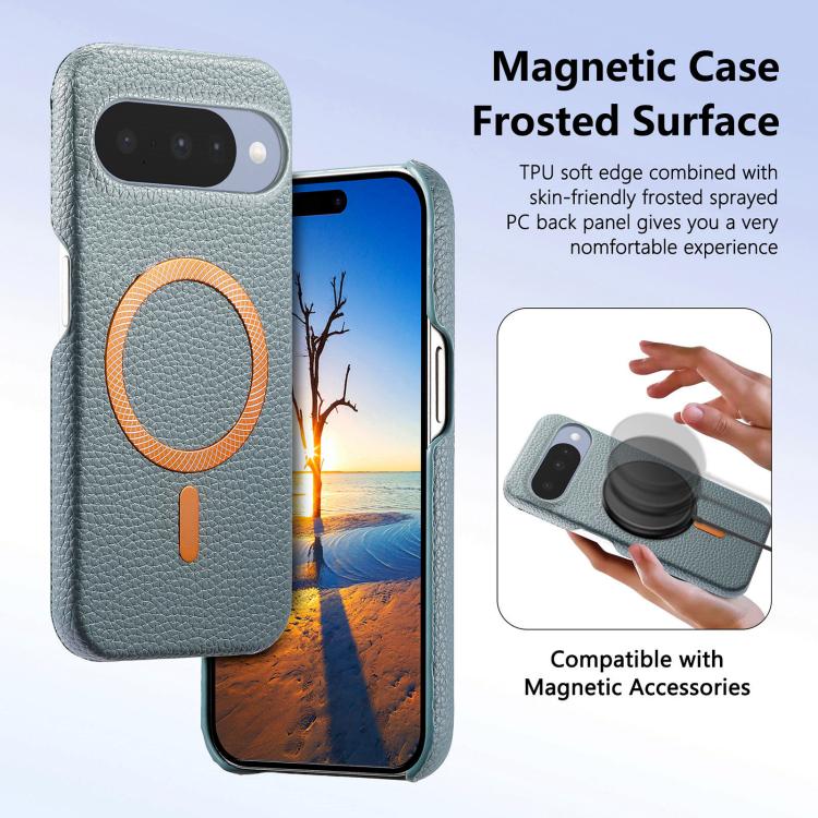 For Google Pixel 9 / 9 Pro Litchi Texture Brushed MagSafe PU Back Cover Phone Case