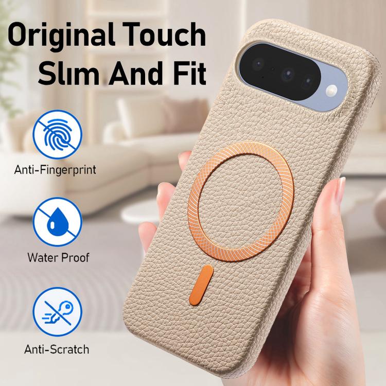 For Google Pixel 9 / 9 Pro Litchi Texture Brushed MagSafe PU Back Cover Phone Case