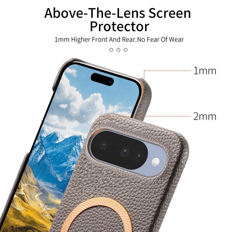 For Google Pixel 9 / 9 Pro Litchi Texture Brushed MagSafe PU Back Cover Phone Case
