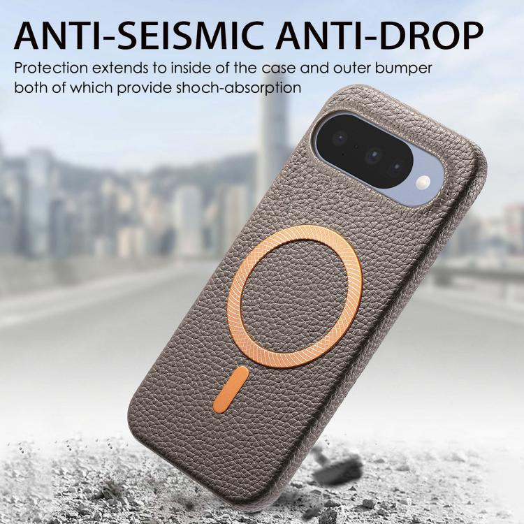 For Google Pixel 9 / 9 Pro Litchi Texture Brushed MagSafe PU Back Cover Phone Case