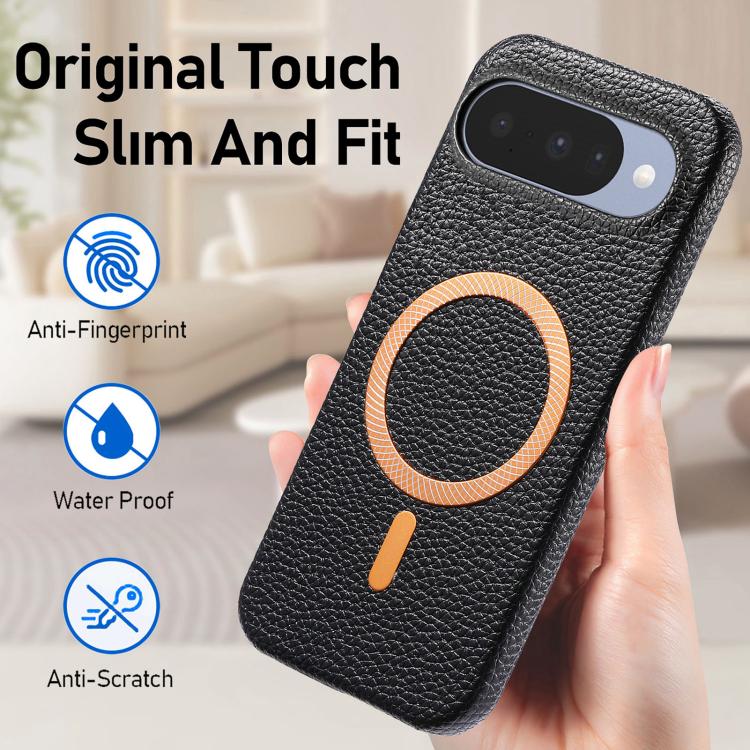 For Google Pixel 9 / 9 Pro Litchi Texture Brushed MagSafe PU Back Cover Phone Case