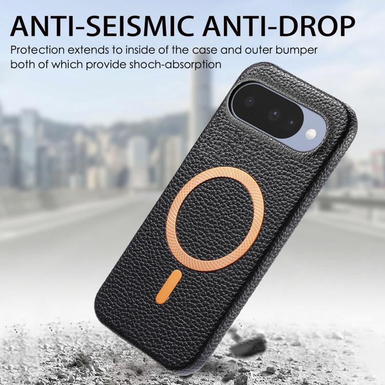 For Google Pixel 9 / 9 Pro Litchi Texture Brushed MagSafe PU Back Cover Phone Case