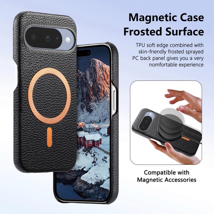 For Google Pixel 9 / 9 Pro Litchi Texture Brushed MagSafe PU Back Cover Phone Case