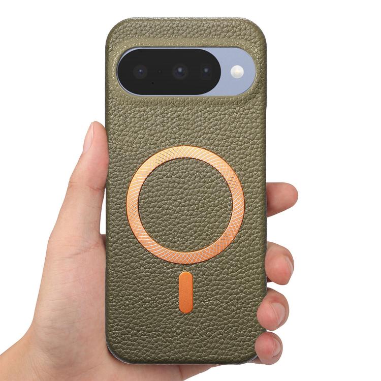 For Google Pixel 9 / 9 Pro Litchi Texture Brushed MagSafe PU Back Cover Phone Case