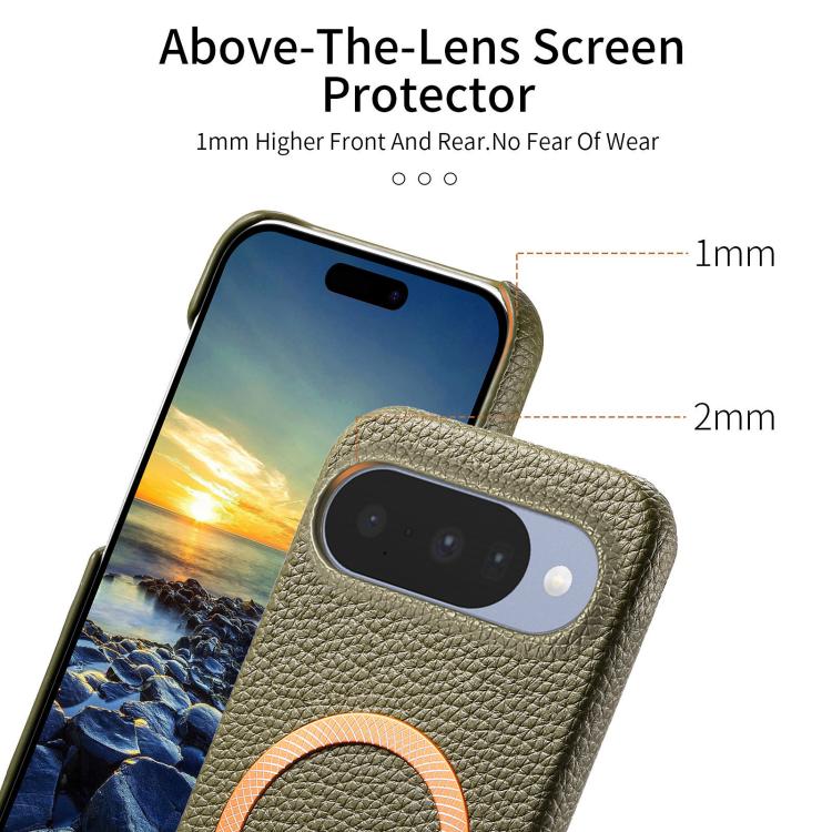 For Google Pixel 9 / 9 Pro Litchi Texture Brushed MagSafe PU Back Cover Phone Case