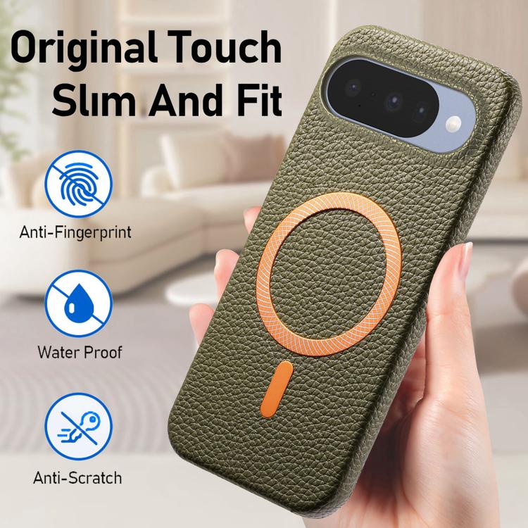 For Google Pixel 9 / 9 Pro Litchi Texture Brushed MagSafe PU Back Cover Phone Case