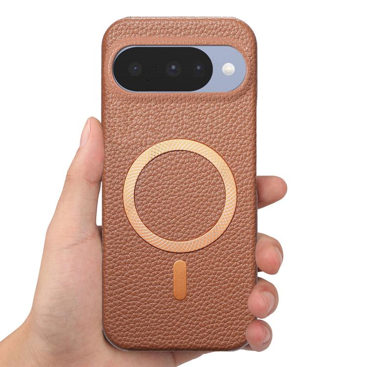 For Google Pixel 9 / 9 Pro Litchi Texture Brushed MagSafe PU Back Cover Phone Case