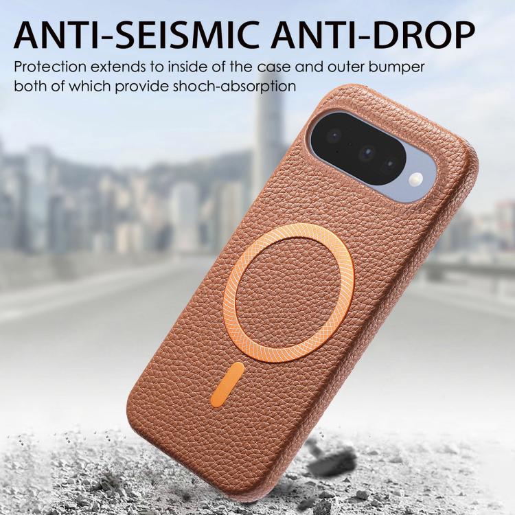 For Google Pixel 9 / 9 Pro Litchi Texture Brushed MagSafe PU Back Cover Phone Case