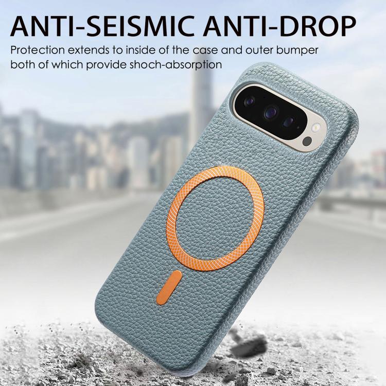 For Google Pixel 9 Pro XL Litchi Texture Brushed MagSafe PU Back Cover Phone Case