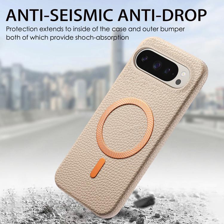 For Google Pixel 9 Pro XL Litchi Texture Brushed MagSafe PU Back Cover Phone Case