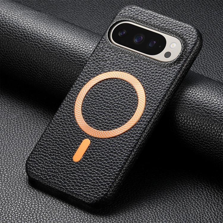 For Google Pixel 9 Pro XL Litchi Texture Brushed MagSafe PU Back Cover Phone Case