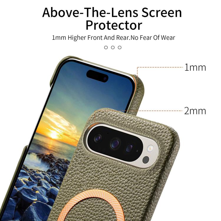 For Google Pixel 9 Pro XL Litchi Texture Brushed MagSafe PU Back Cover Phone Case