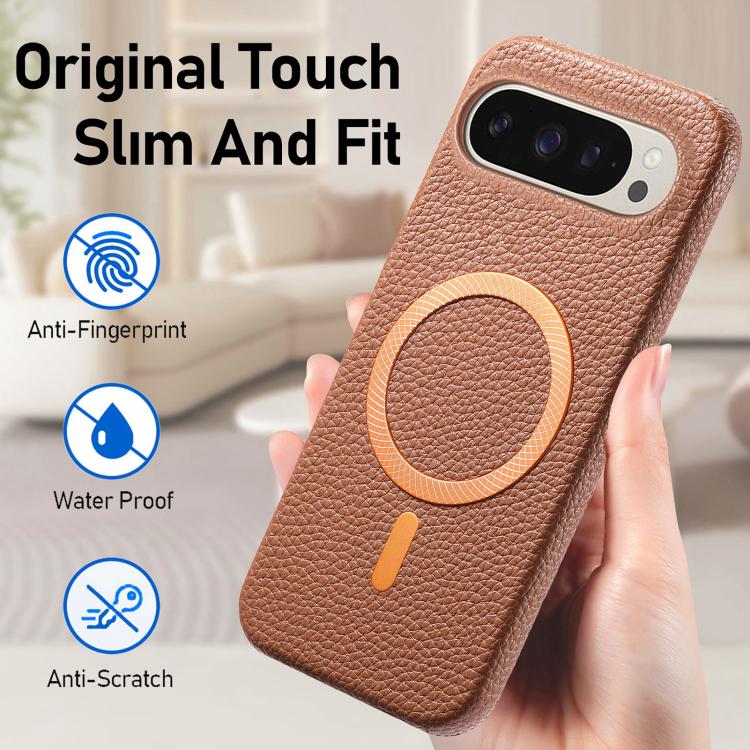For Google Pixel 9 Pro XL Litchi Texture Brushed MagSafe PU Back Cover Phone Case