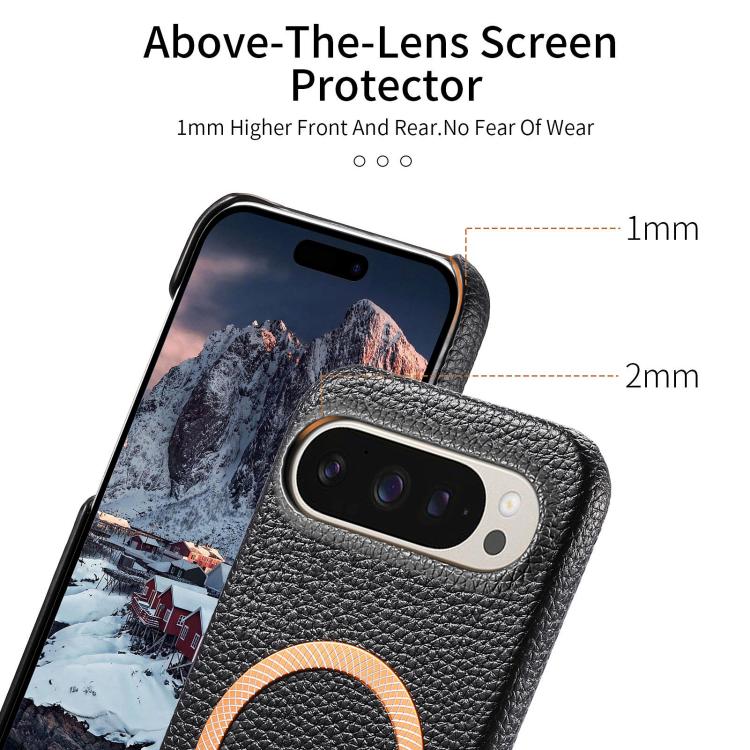 For Google Pixel 9a Litchi Texture Brushed MagSafe PU Back Cover Phone Case