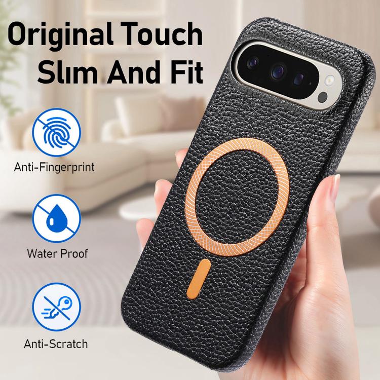 For Google Pixel 9a Litchi Texture Brushed MagSafe PU Back Cover Phone Case