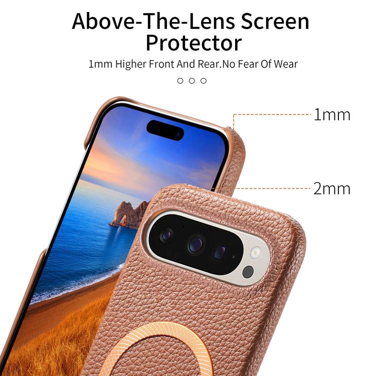 For Google Pixel 9a Litchi Texture Brushed MagSafe PU Back Cover Phone Case
