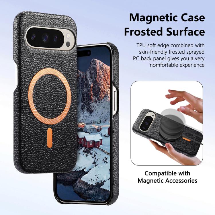 For Google Pixel 10 / 10 Pro Litchi Texture Brushed MagSafe PU Back Cover Phone Case