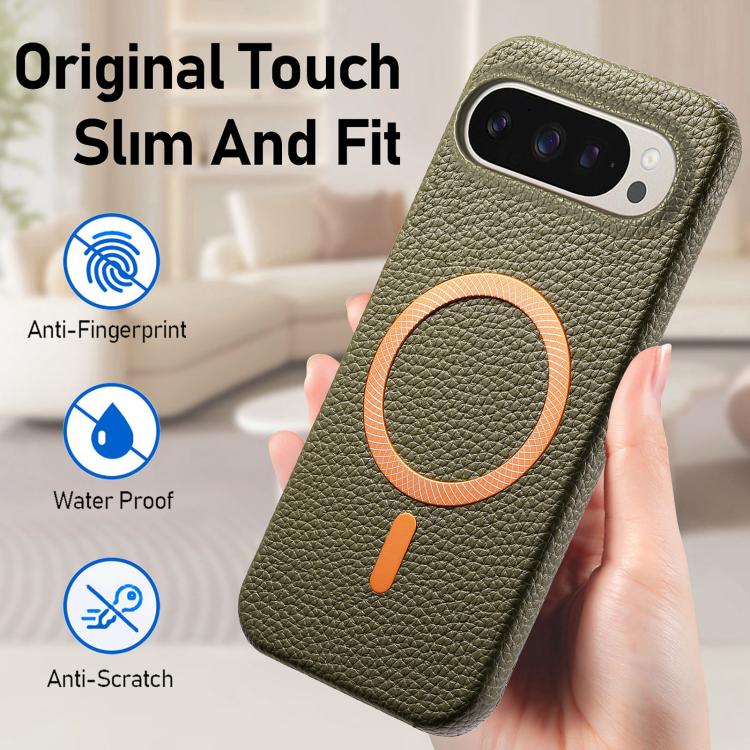 For Google Pixel 10 / 10 Pro Litchi Texture Brushed MagSafe PU Back Cover Phone Case