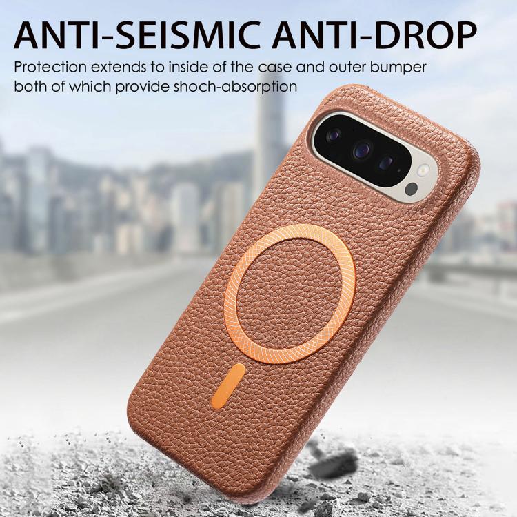 For Google Pixel 10 / 10 Pro Litchi Texture Brushed MagSafe PU Back Cover Phone Case