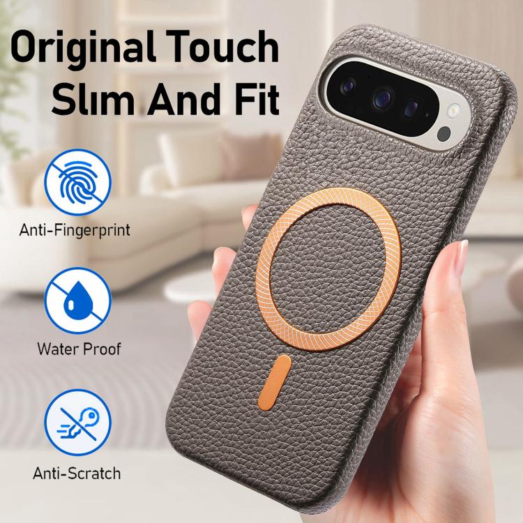 For Google Pixel 10 Pro XL Litchi Texture Brushed MagSafe PU Back Cover Phone Case