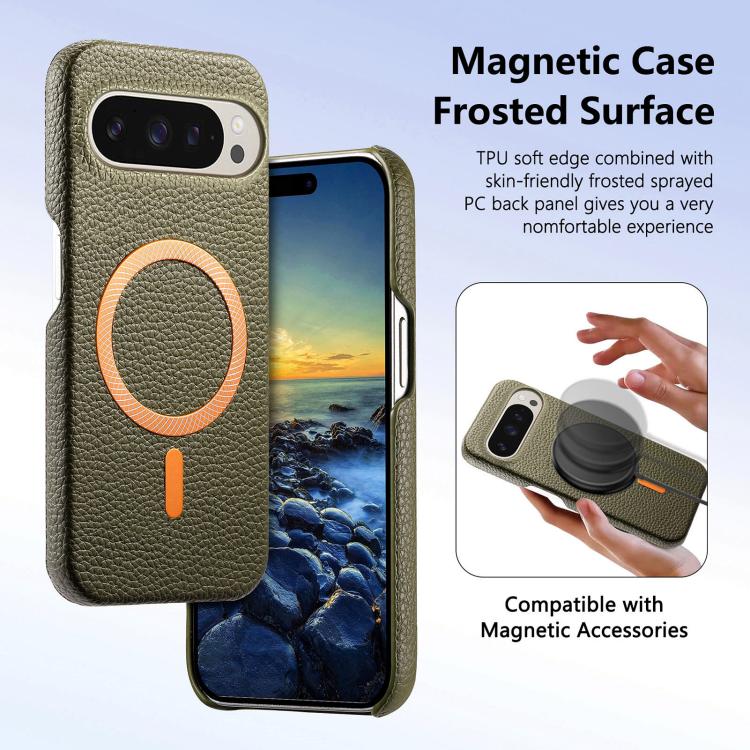 For Google Pixel 10 Pro XL Litchi Texture Brushed MagSafe PU Back Cover Phone Case
