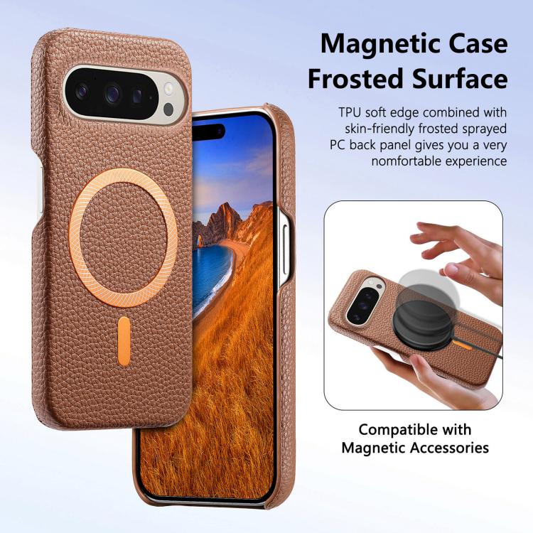 For Google Pixel 10 Pro XL Litchi Texture Brushed MagSafe PU Back Cover Phone Case