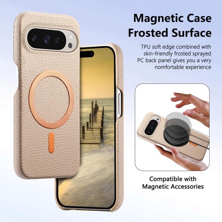 For Google Pixel 10a Litchi Texture Brushed MagSafe PU Back Cover Phone Case
