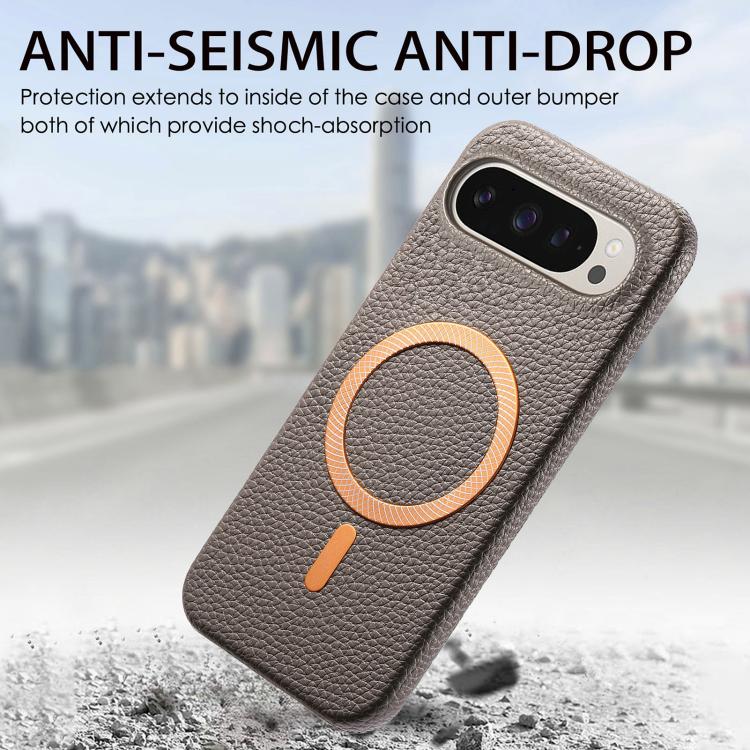 For Google Pixel 10a Litchi Texture Brushed MagSafe PU Back Cover Phone Case