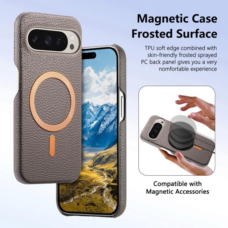 For Google Pixel 10a Litchi Texture Brushed MagSafe PU Back Cover Phone Case