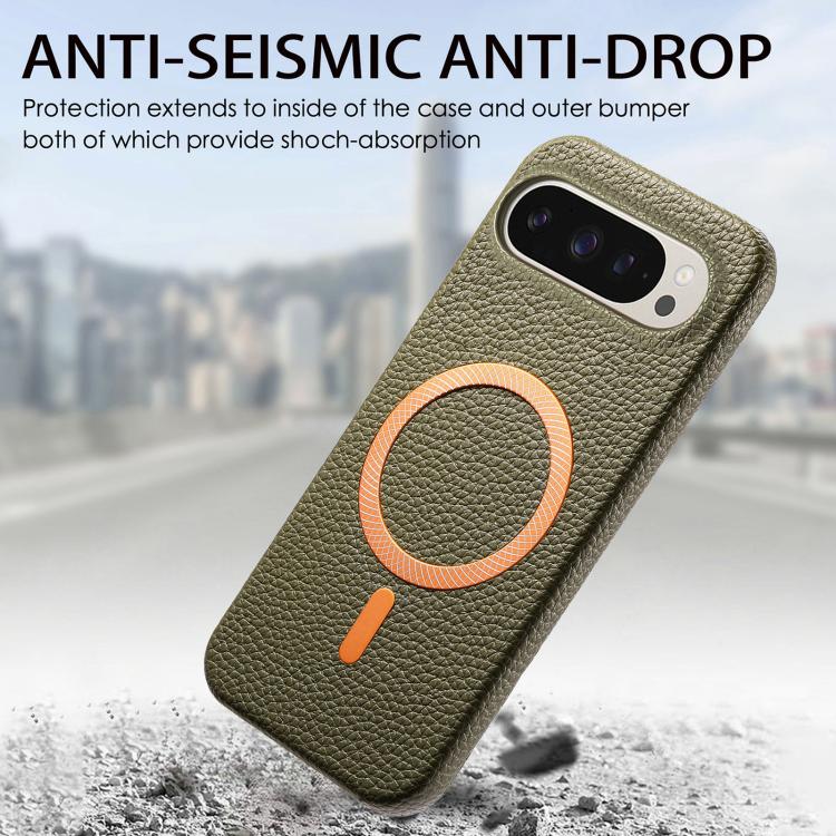 For Google Pixel 10a Litchi Texture Brushed MagSafe PU Back Cover Phone Case