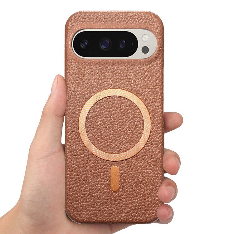 For Google Pixel 10a Litchi Texture Brushed MagSafe PU Back Cover Phone Case