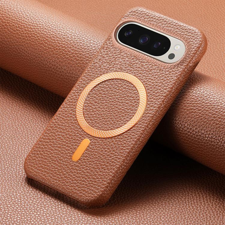 For Google Pixel 10a Litchi Texture Brushed MagSafe PU Back Cover Phone Case