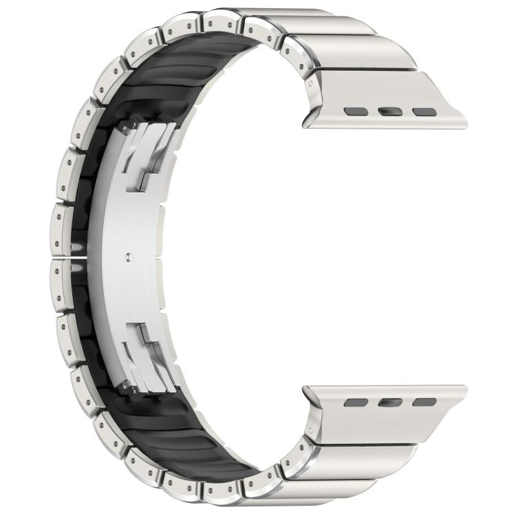 For Apple Watch 46mm / 49mm / 45mm / 44mm Folding Buckle One Bead Silicone Titanium Alloy Watch Band