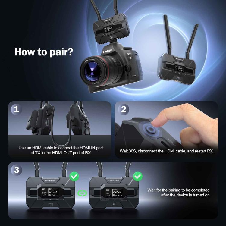 Lemorele R200 Wireless Video Transmitter With Battery 1080P 200M HDMI Loop Out OLED 1TX To 4RX