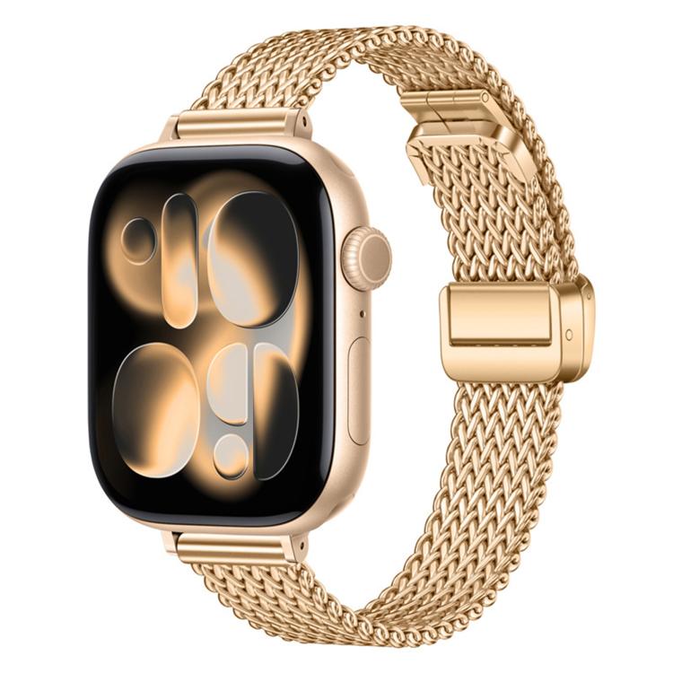 For Apple Watch 46mm / 49mm / 45mm / 44mm Slim Mesh Fold Magnetic Buckle Stainless Steel Watch Band