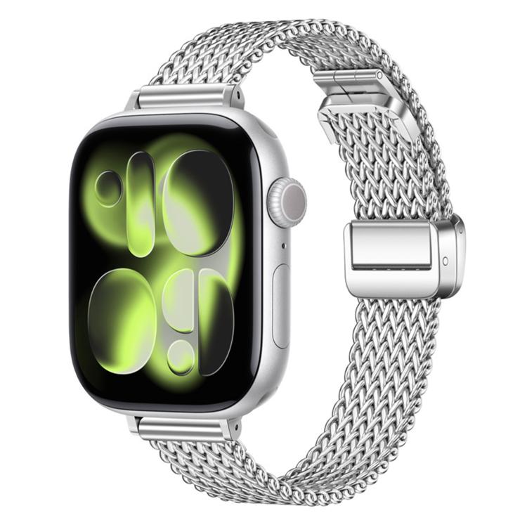 For Apple Watch 46mm / 49mm / 45mm / 44mm Slim Mesh Fold Magnetic Buckle Stainless Steel Watch Band