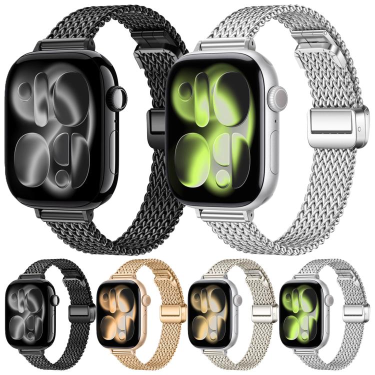 For Apple Watch 42mm / 41mm / 40mm / 38mm Slim Mesh Fold Magnetic Buckle Stainless Steel Watch Band