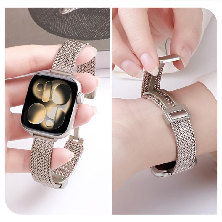 For Apple Watch 46mm / 49mm / 45mm / 44mm Slim Mesh Fold Magnetic Buckle Stainless Steel Watch Band