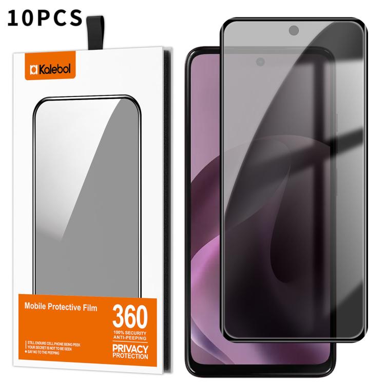 For Motorola Moto G17 4G 10pcs Kalebol Curved Full Glue High-Aluminum Full-Coverage Anti-Fingerprint Screen-Printed Privacy Tempered Glass Film