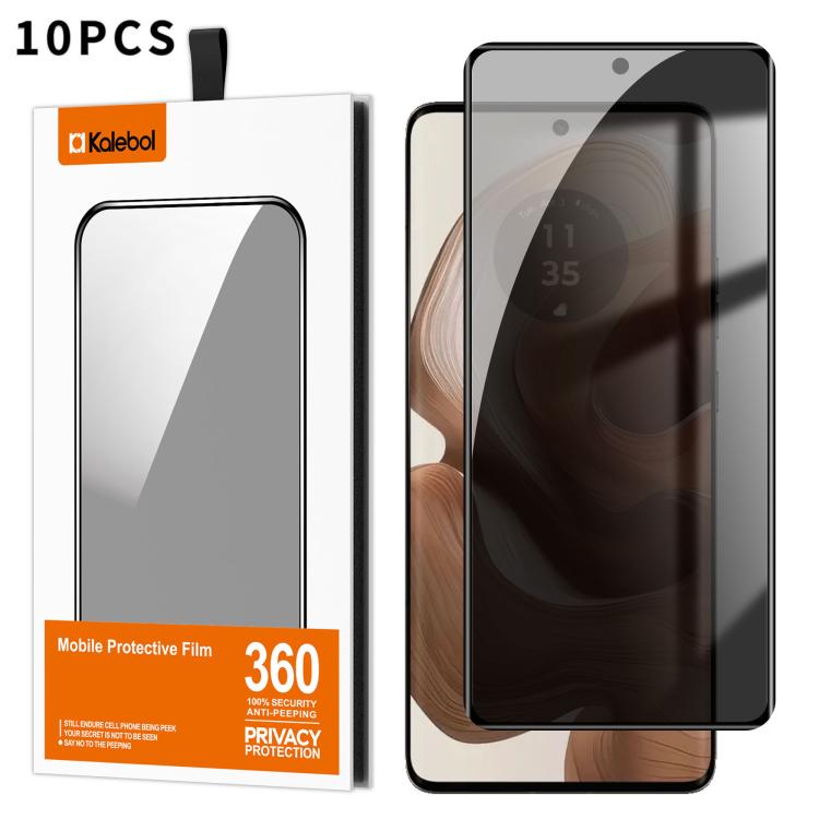 For Motorola Edge 50 Ultra 10pcs Kalebol Curved Full Glue High-Aluminum Full-Coverage Anti-Fingerprint Screen-Printed Privacy Tempered Glass Film