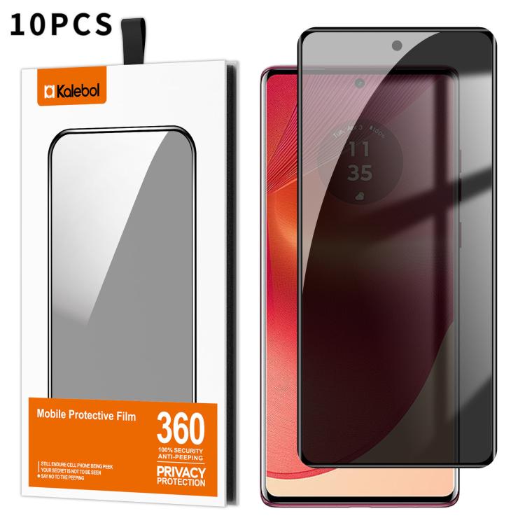 For Motorola Edge 50 Fusion 10pcs Kalebol Curved Full Glue High-Aluminum Full-Coverage Anti-Fingerprint Screen-Printed Privacy Tempered Glass Film