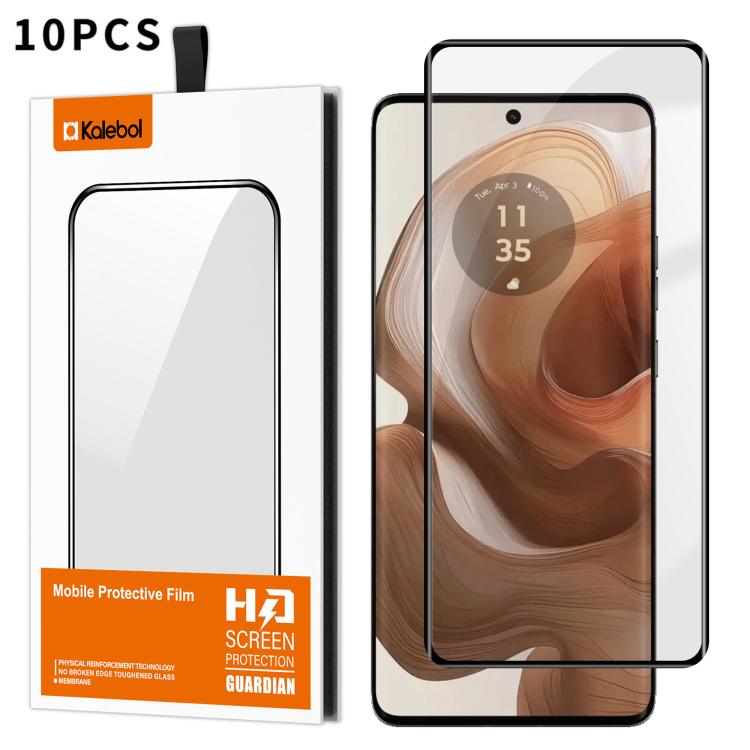 For Motorola Edge 50 Ultra 10pcs Kalebol Curved Full Glue High-Aluminum Full-Coverage Anti-Fingerprint Screen-Printed HD Tempered Glass Film